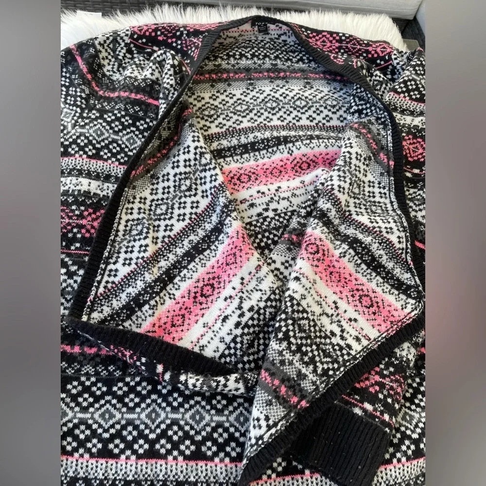 Torrid - Fair Isle Black Pink Open Front Drape Cardigan Sweater - Size 2 / 2X - Picture 5 of 8